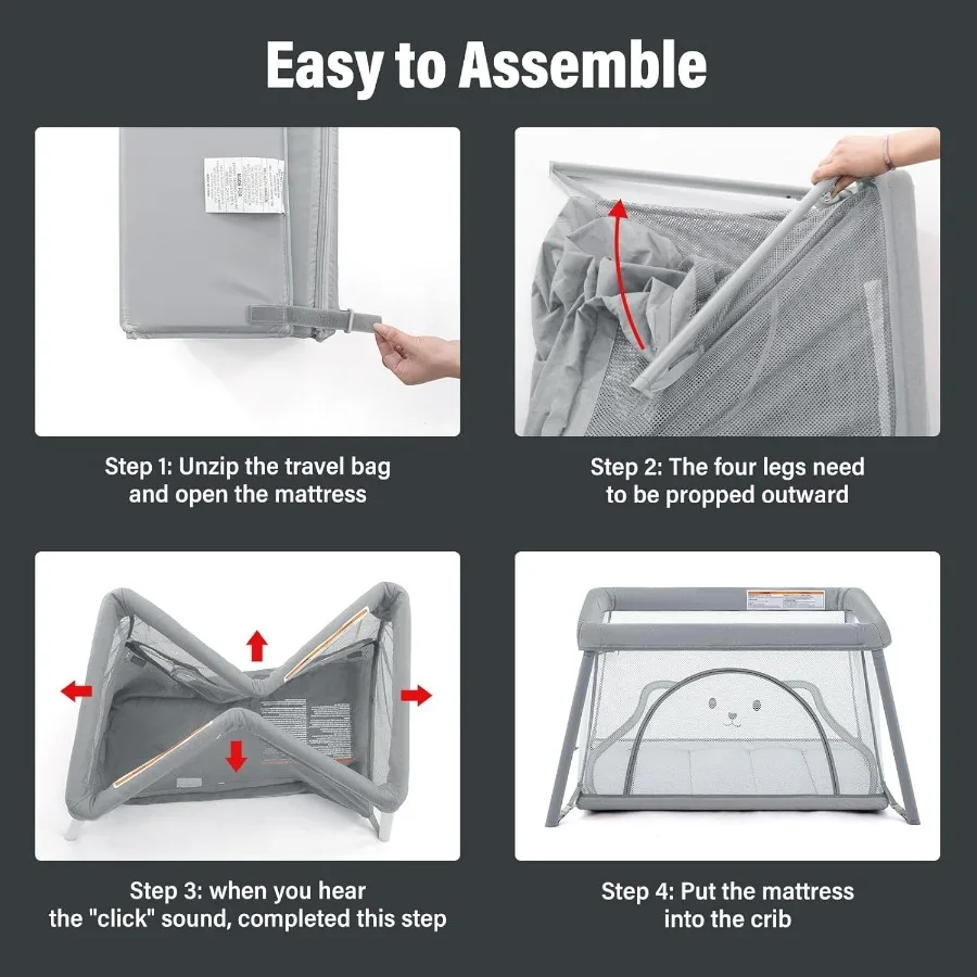 سرير سفر محمول لحزمة الأطفال واللعب للأطفال الصغار وخفيف الوزن بتصميم حقيبة ظهر قابلة للطي أثناء السفر