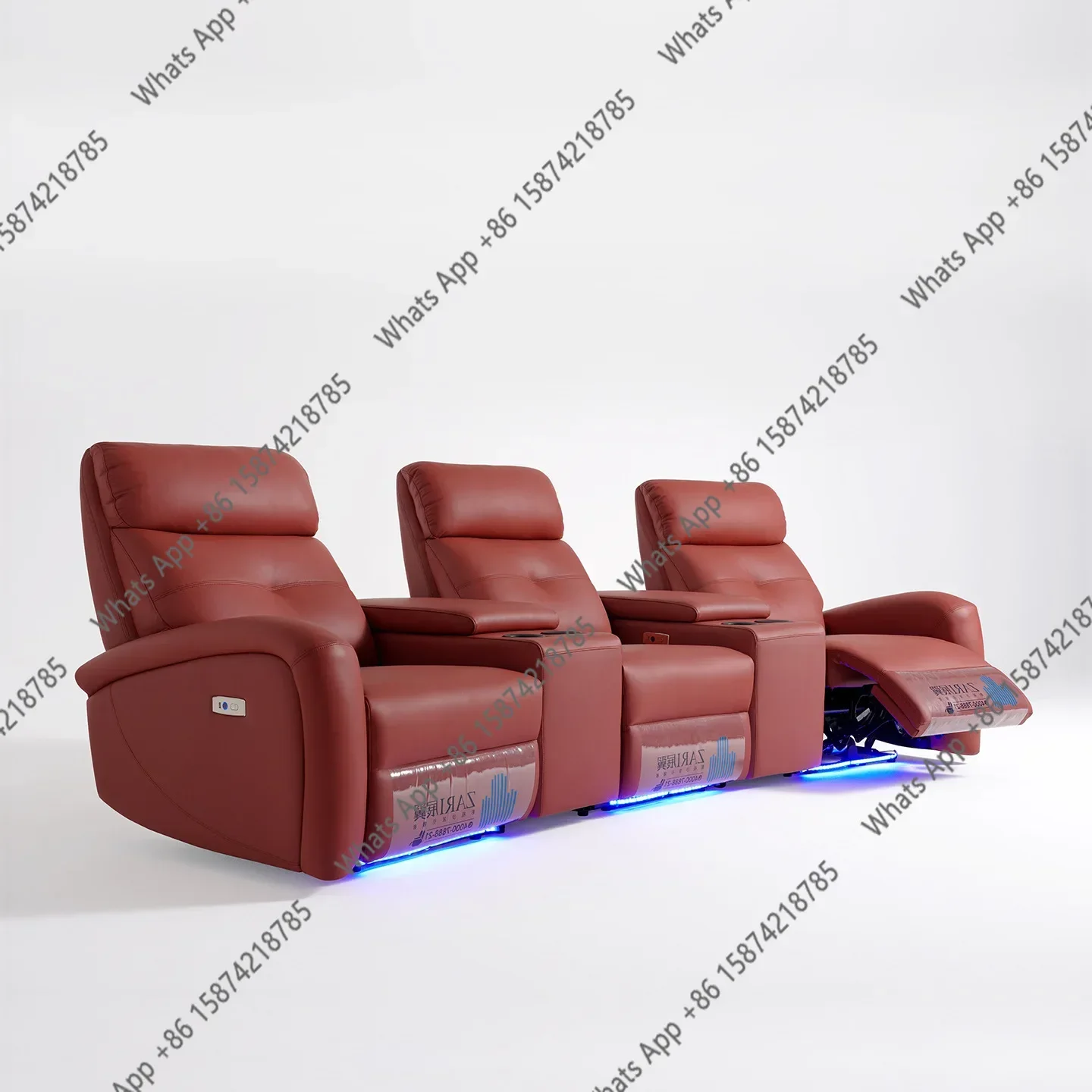 N40 Home Theater Sofa Video Room Video Hall Electric Function Curved Leather Sofa Private Villa Living Room Combination