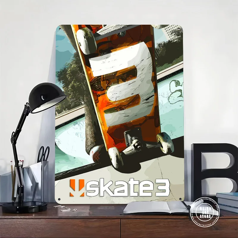 Skate 3 Game Cover Art 3D Printed Texture Poster Personalized Wall Art Retro Metal Tin Signs for Mancave Decoration Gaming House