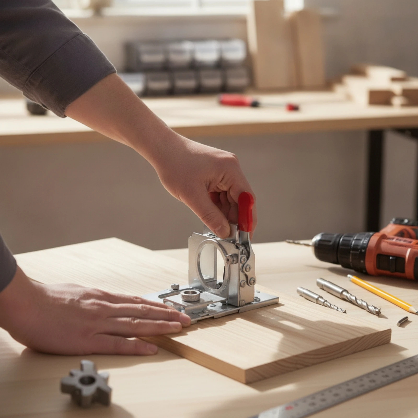 35mm Hinge Jig with Clamp Woodworking Cabinet Door Hinge Jig Cabinet Door Installation Tool Metal Drill Guide Compact