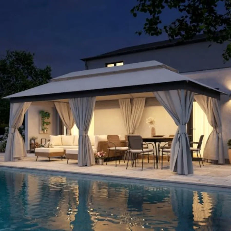 10x20 Outdoor with Curtains, Netting and Double Roof