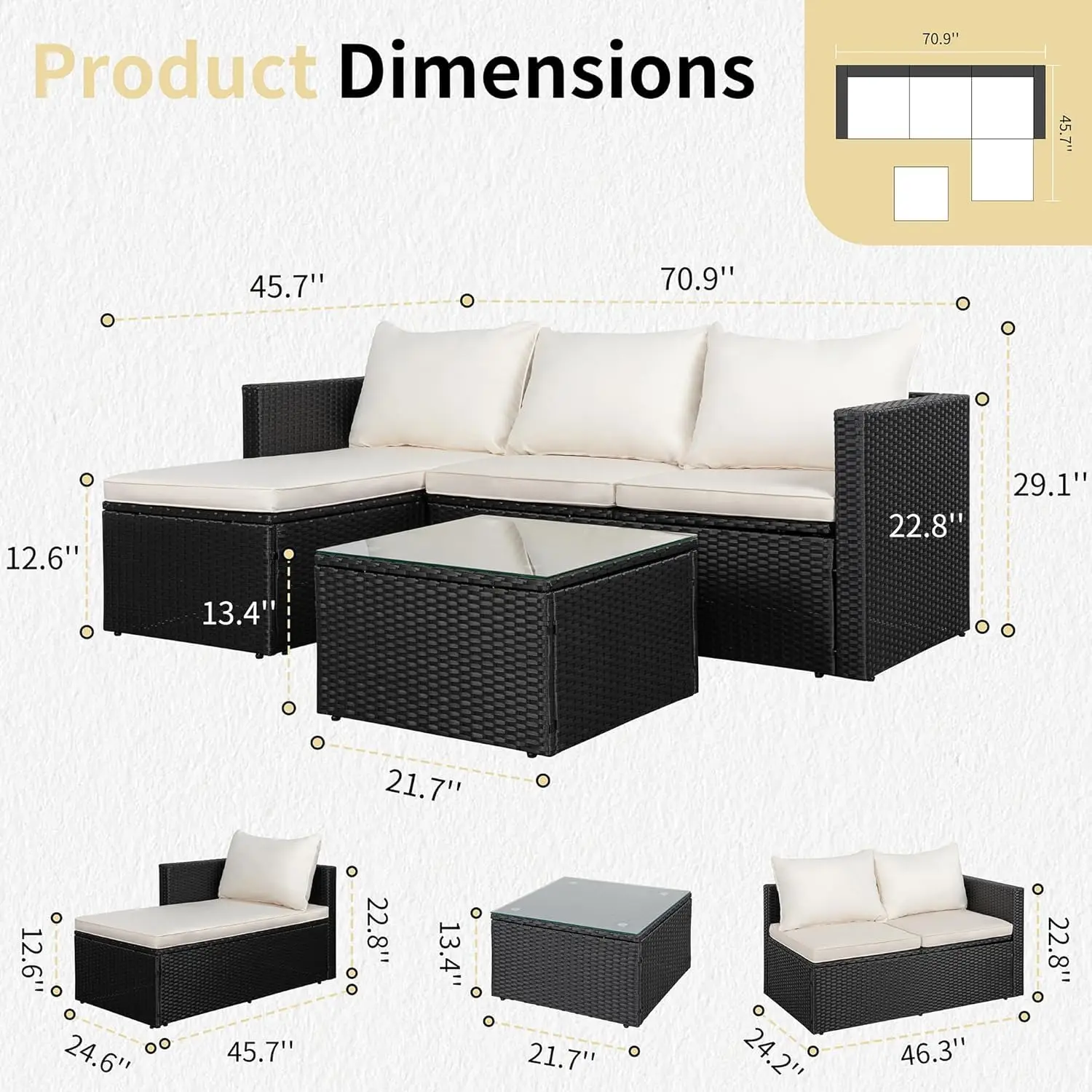 4-Piece Wicker Patio Set With 43