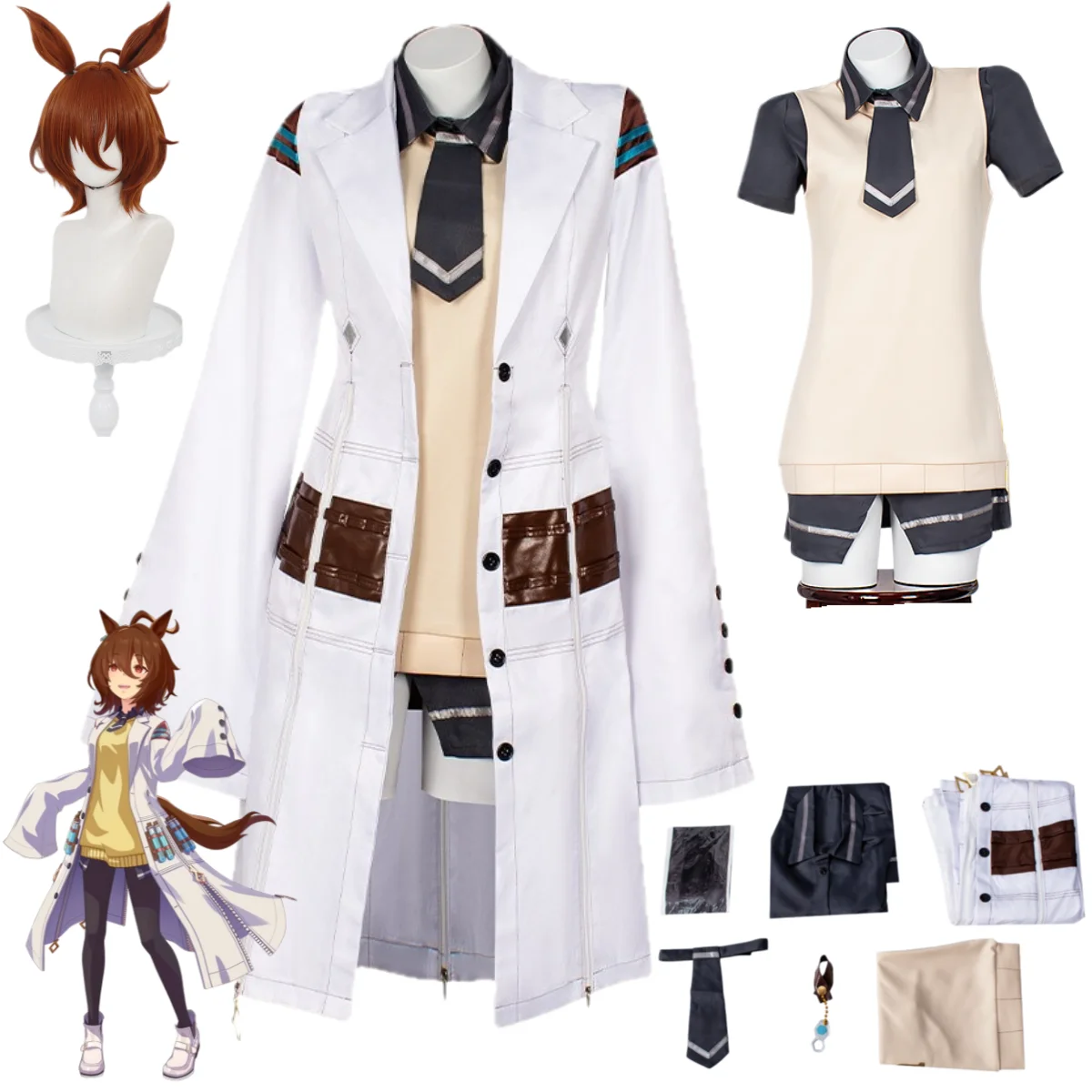 アニメゲームウマ娘-プリティーダービーアグネス・タキヨンコスプレ衣装白衣トレンチシャツ制服ウィッグ女性かわいいカーニバルセット