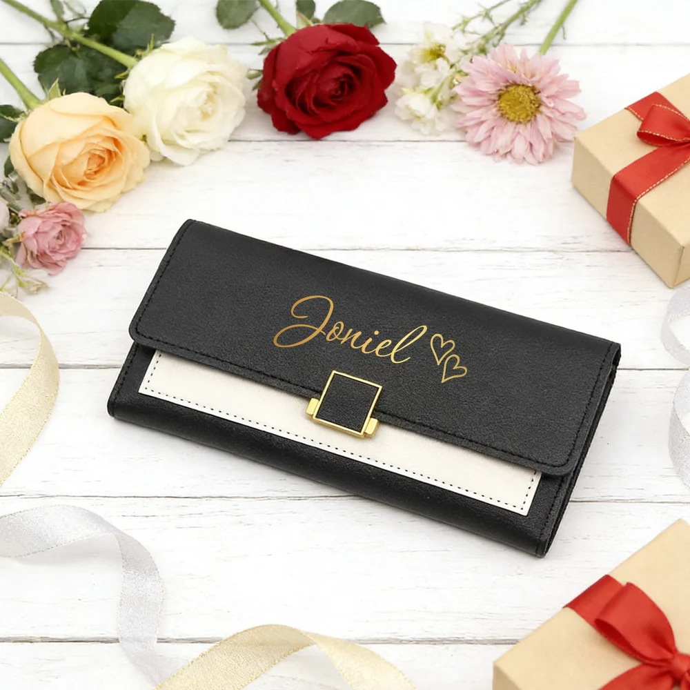 Custom Name Color-Block Long Folding Wallet,Card bag,Girlfriend Gift,PurseLadies Horizontal,Mother's Day Gift,Bridesmaid Favor