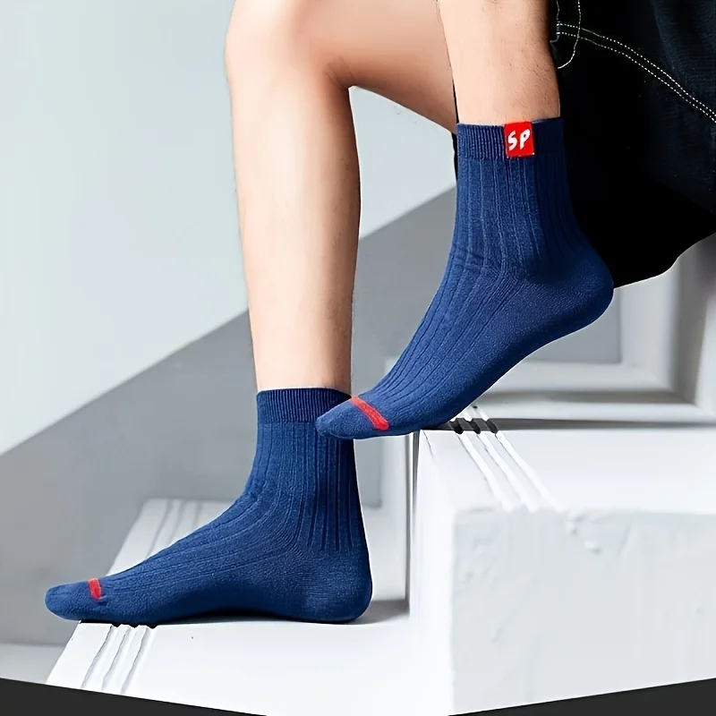 

5 пар (10 шт.) разноцветных мужских носков SP — защита от запаха, дышащая, толстая подушка | До середины икры, идеально подходит для всех случаев