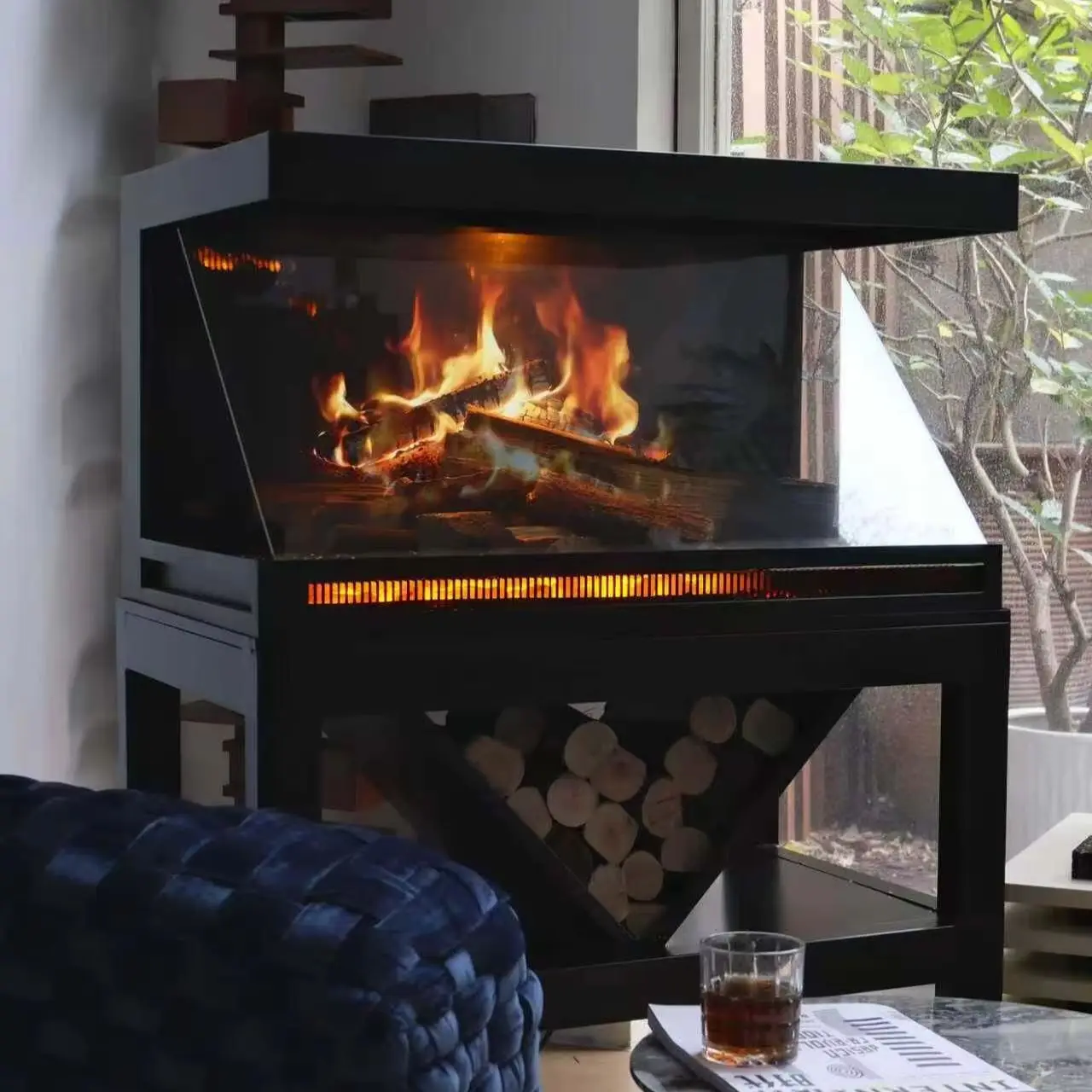 Modern Holographic Screen Projection Electric Fireplace Adjustable Flame Effect Indoor Home Electric Heating Fireplace
