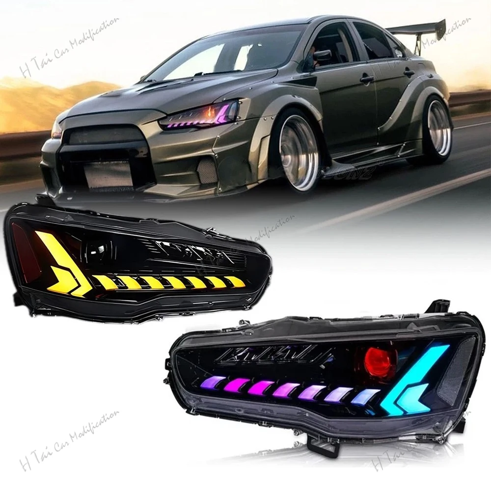 Pair LED Head Lights For Mitsubishi Lancer EVO X 2008-2018 Front Light Headlamp High Low Beam Turn Signal DRL Headlight Assembly