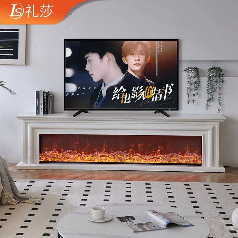 Customized 1.8/2 2/2.4 meters French fireplace TV cabinet solid wood, home living room simulation fake fire decorative electric