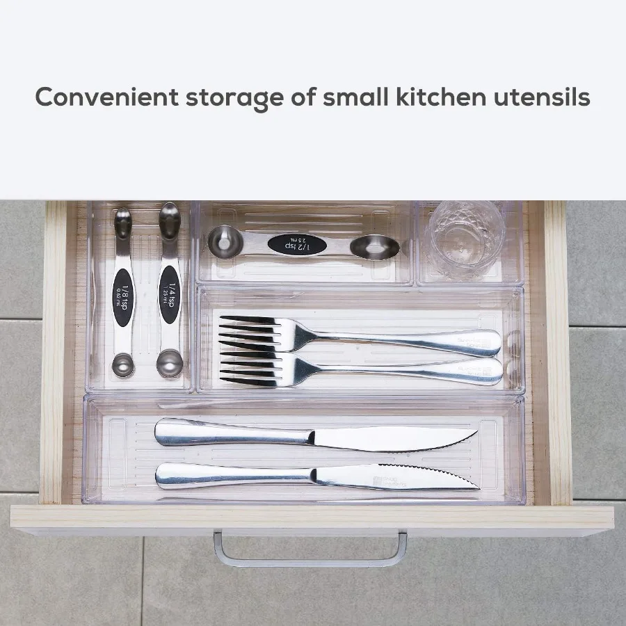 14 PCS Clear Plastic Drawer Organizer Tray for Makeup Kitchen Utensils Jewelries and Gadgets