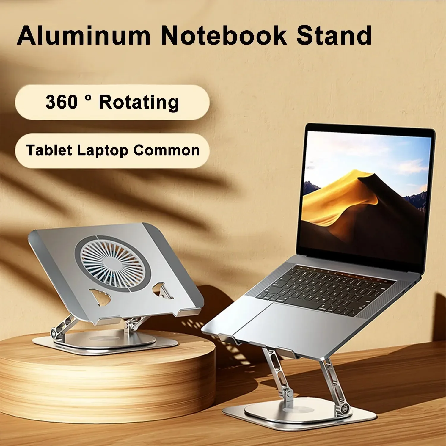 360° Laptop Stand Rotatable Aluminum Alloy Tablet Cooling Stand with Folding Fan Radiator Support Lift Anti-skid for 7-17 Inch