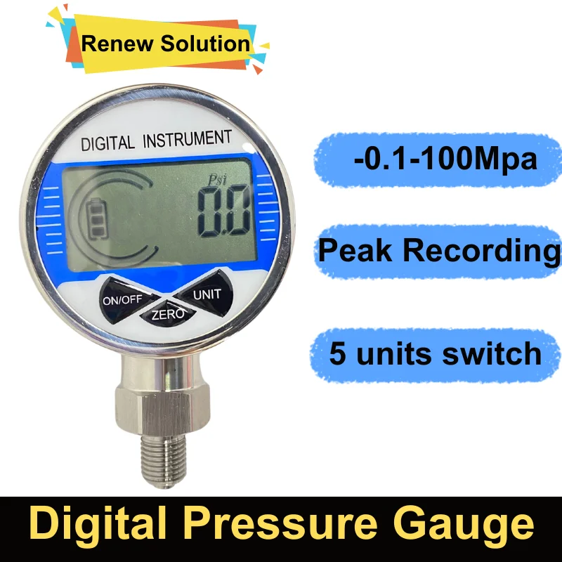 Imagem -02 - Lcd Digital Manômetro Hidráulico 0100mpa 60 mm Ss304 Óleo Combustível Água Medidor de Pressão 40mpa 6mpa 100kpa 500kpa