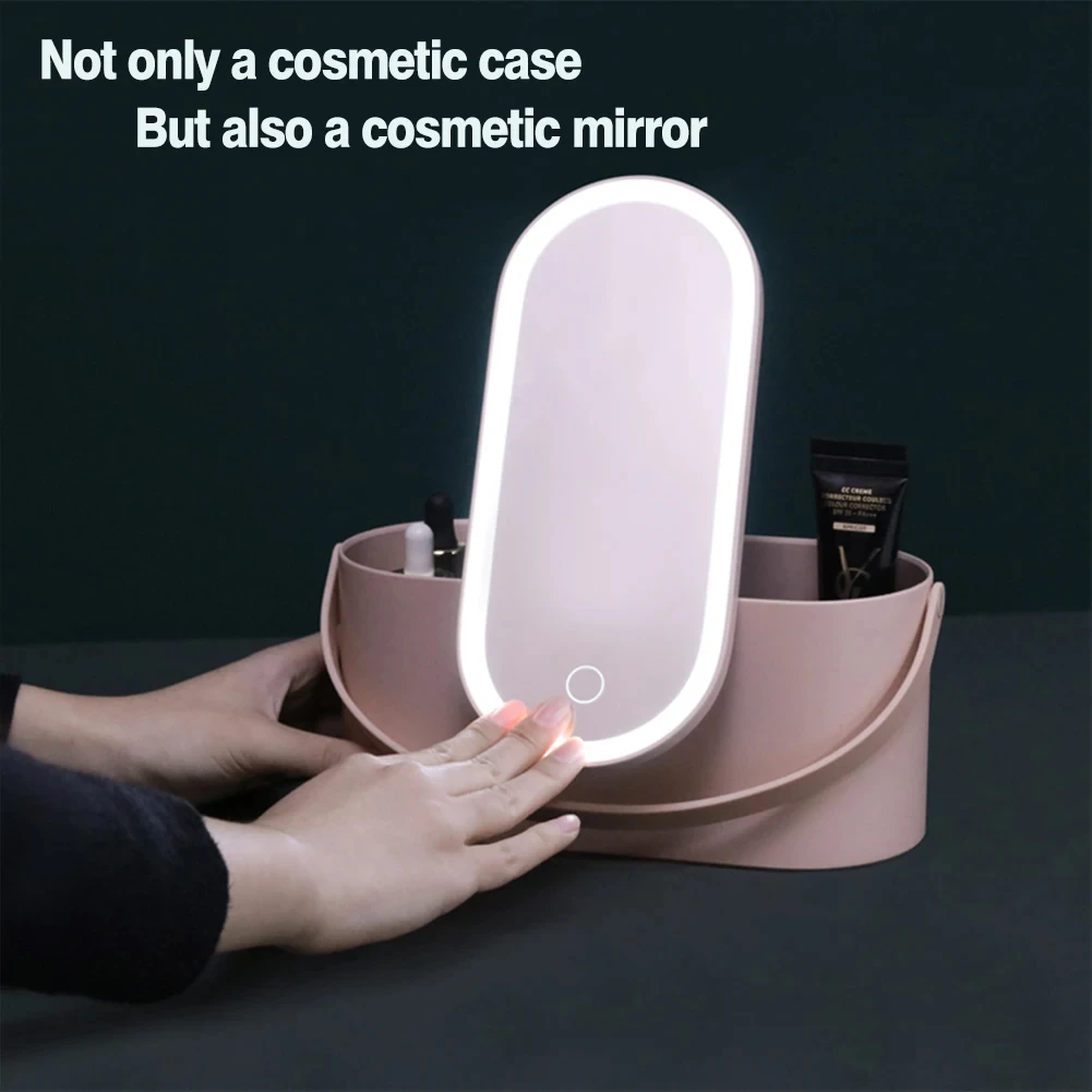 Scatola Organizer per trucco con specchio luminoso a LED custodia per trucco portatile da viaggio per cosmetici