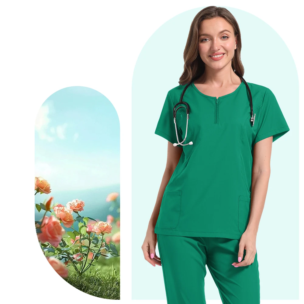 Conjunto Elástico Cirúrgico Top e Calças, Uniforme Médico, Scrub Suit, Uniforme hospitalar, Enfermeira Workwear, Roupa dos médicos