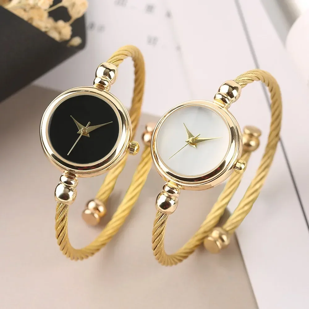 Relojes minimalistas para mujer, pulsera pequeña de oro, reloj de pulsera Retro de acero inoxidable para mujer, reloj de pulsera de cuarzo, reloj de vestir a la moda