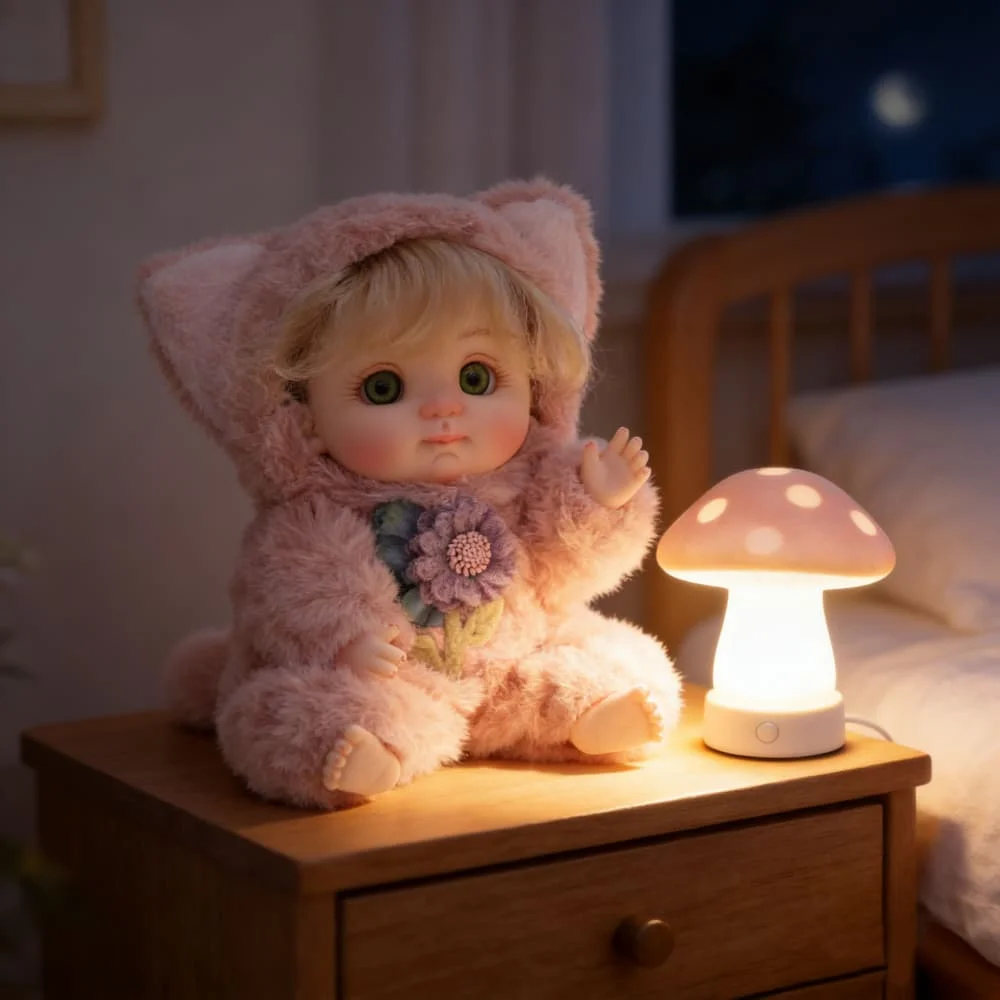 Cloveray authentique 10 pouces a été peint poupée reborn mignonne grands yeux rose en peluche oreille de renard jouet cadeau ornements de bureau pendentif de sac.