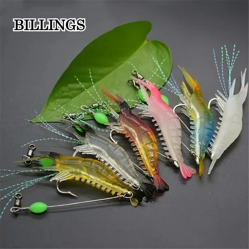 Leurre souple BILLINGS 9cm/6g en forme de crevette, appât artificiel avec perle lumineuse, hameçon pivotant, leurre réaliste pour la pêche à la carpe