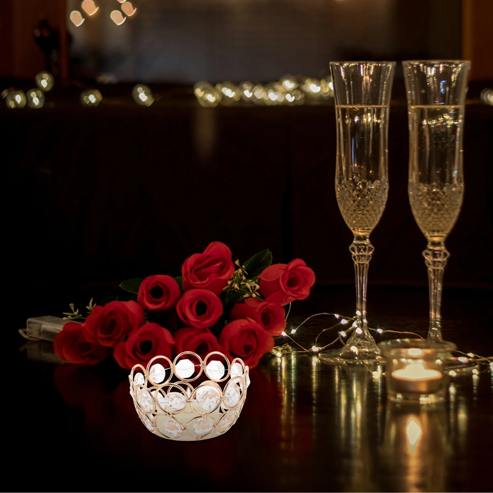 4 قطعة حامل شمعدان كريستالي عاكس الجمال الزفاف الجدول محور ديكور المنزل قطعة حامل الزفاف #2