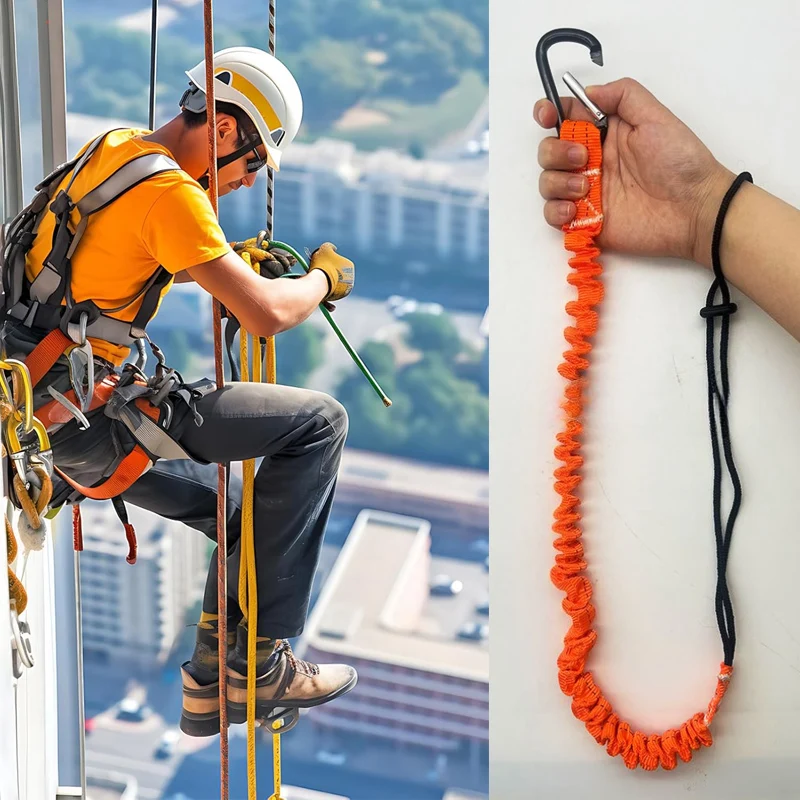 

Safety Bungee Tether Tool Lanyard With Carabiner Hook Climbing Working Anti-Falling Safety Rope Aerial Work Climbing Accessories