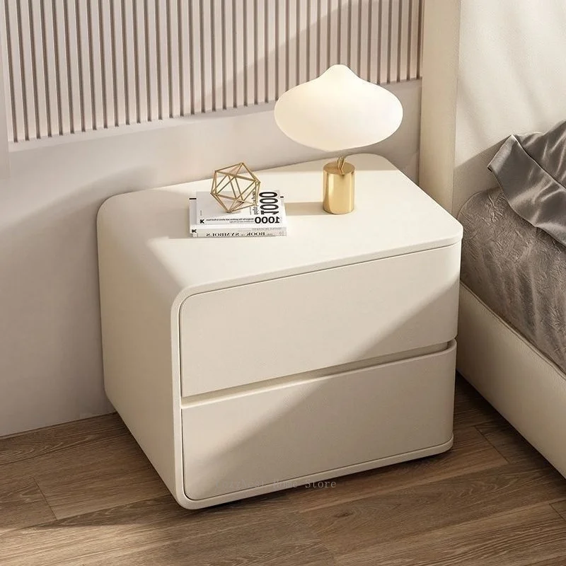 Cream Style Wooden Nightstand No Assembly Required Leather Bedside Table For Bedroom Home Use Girls