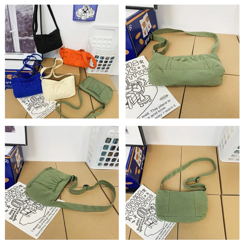 Canvas Bags For Women Small Ladies Handbags Casual Shoulder Crossbody Bag Vintage Eco Bag Korean Messenger Bag Y2K Satchel INS
