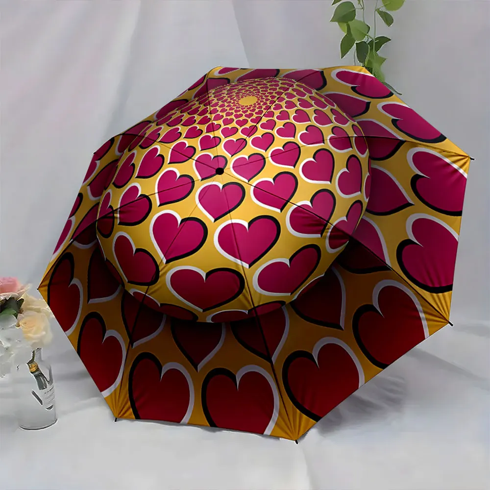 1PC Hearts Galore: Bright and Bold Umbrella Design Print 8 Iron Ribs Folding Umbrella Auto-Open Fashion Sunshade