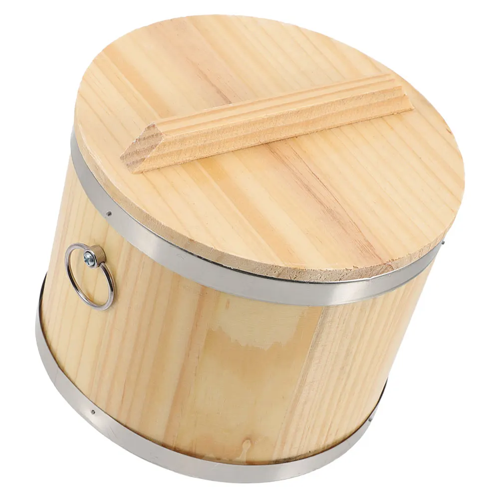 

Food Storage Bucket 20cm Wooden Sushi Barrel Stainless Steel Lid Home Kitchen Party Restaurant Rice Container Steamed Bread