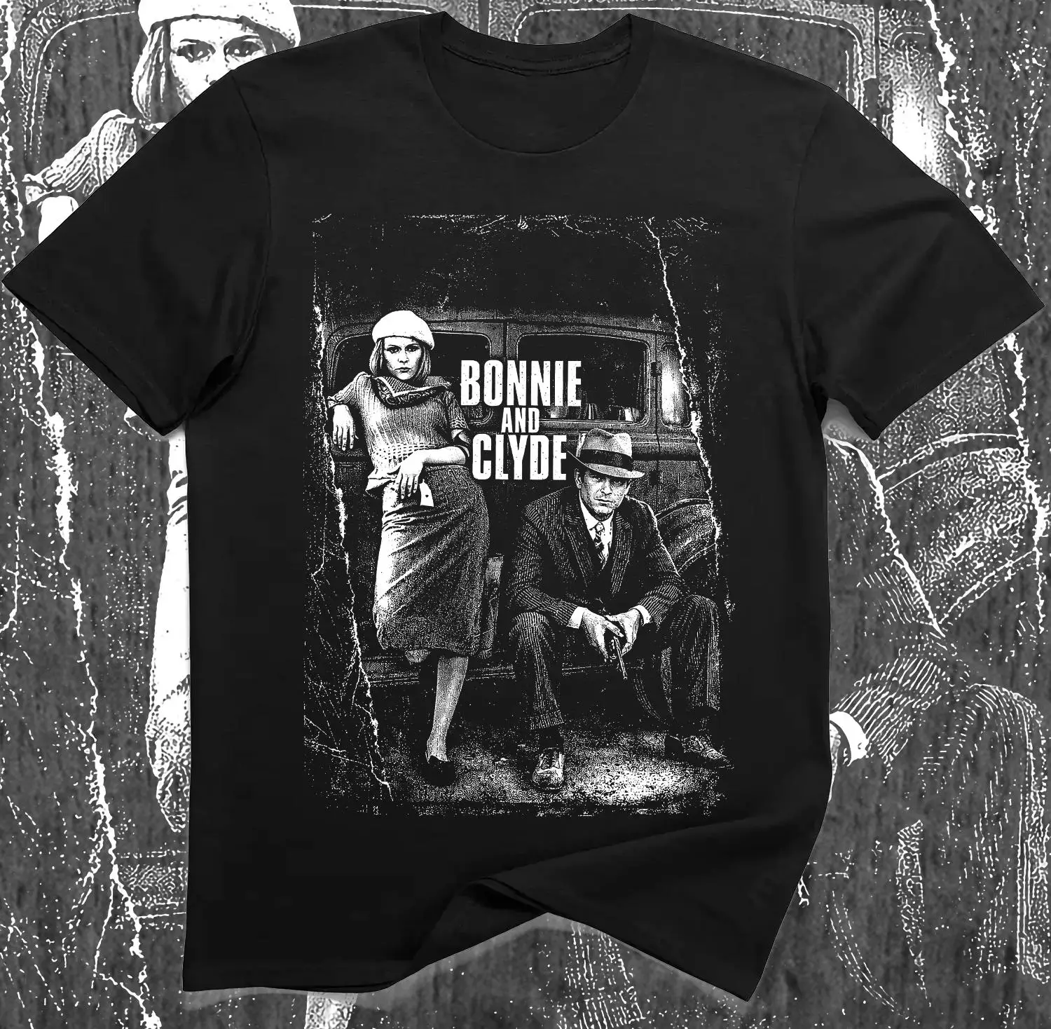 Bonnie and Clyde Vintage Outlaw T-Shirt – 1930s Crime History Graphic Tee,Four season popular unisex T-shirt