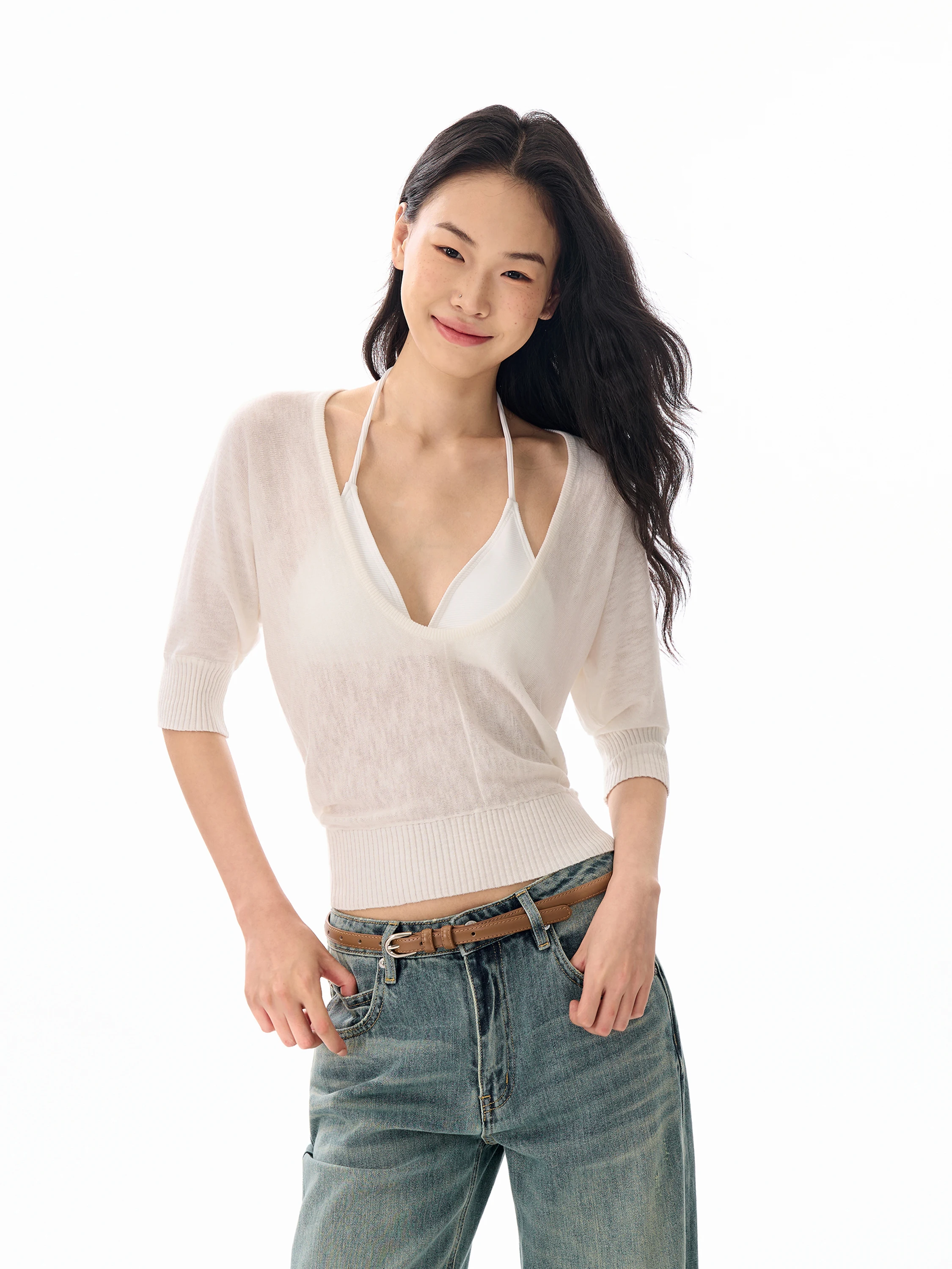GoGo Burn American Style White U-Neck See-Through Short Sleeve T-Shirt Women Summer Sexy Short Length Casual Style Top