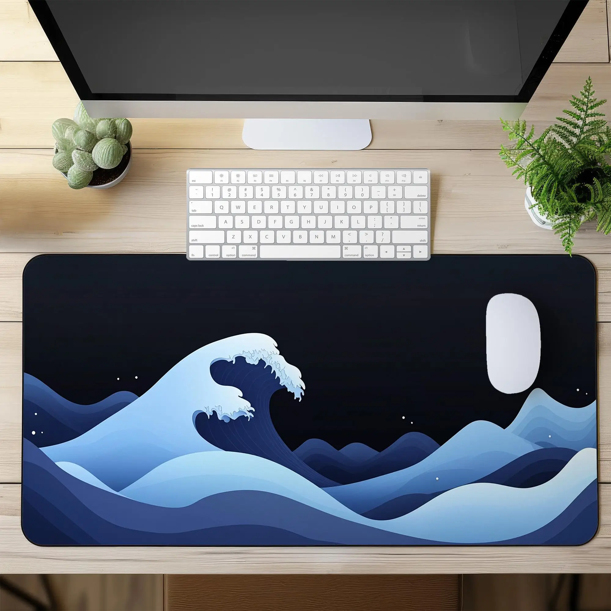 Giant Wave Gaming Mouse Pad XL, Japanese-style Ocean Art Desk Mat, Minimalist Office Decor Mat, Perfect Gift for Friends.