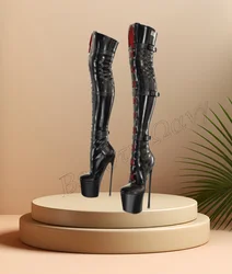 Black Side Buckle Hollow Boots Platform Over The Knee Thin High Heel Shoes for Women High Heel Fashion 2023 New Zapatillas Mujer