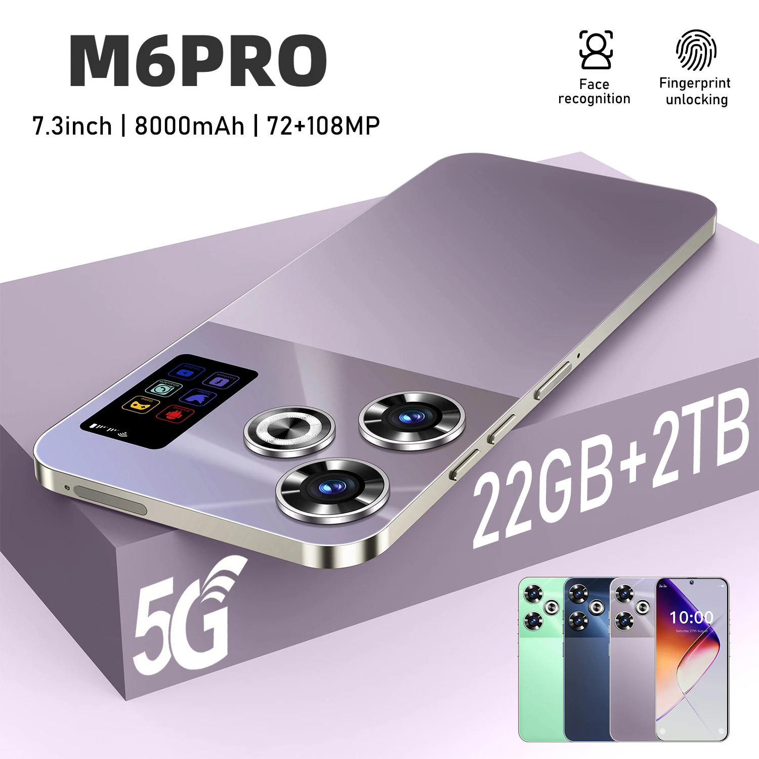 

2024 Original Global M6 Pro Smartphone 7.3inch 22GB+2TB 4G/5G Dual Sim Android14 8000mAH Snapdragon 888 Unlocked Mobile PhoneNFC