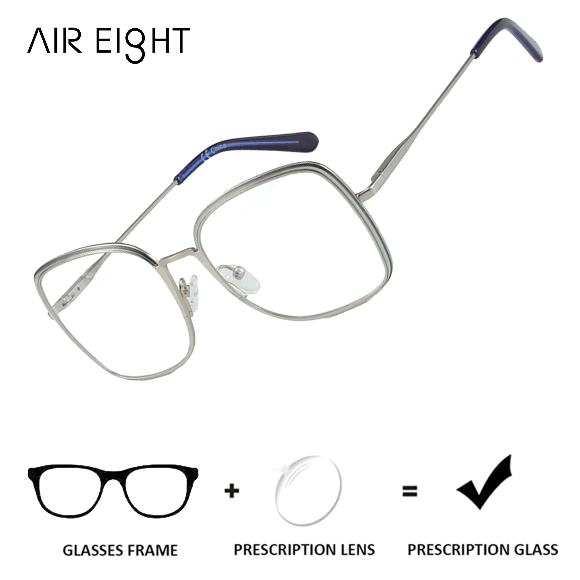 AIR EIGHT Butterfly Square Metal for Women Prescription Glasses Myopia Lenses Photochromic Anti-Blue Ray Optical Eyeglasses