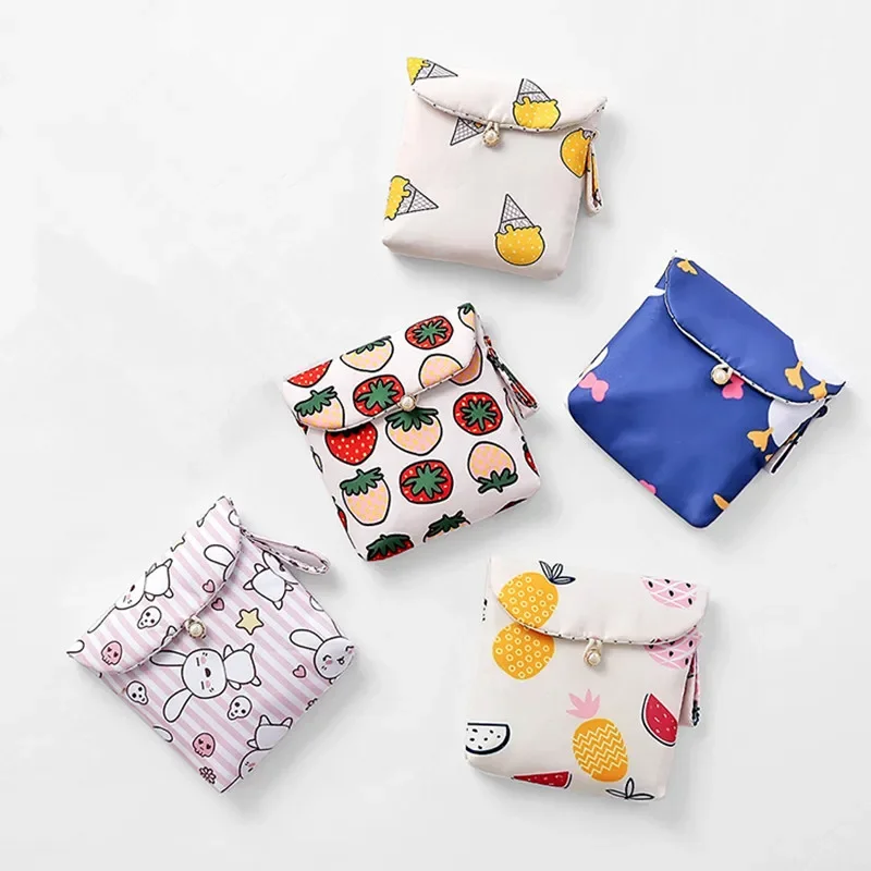 Portable Tampon Bag for Women Cute Cartoon Style Small Items Coins Makeup Lipstick Wallet Bag Girls Organizer Storage Bags