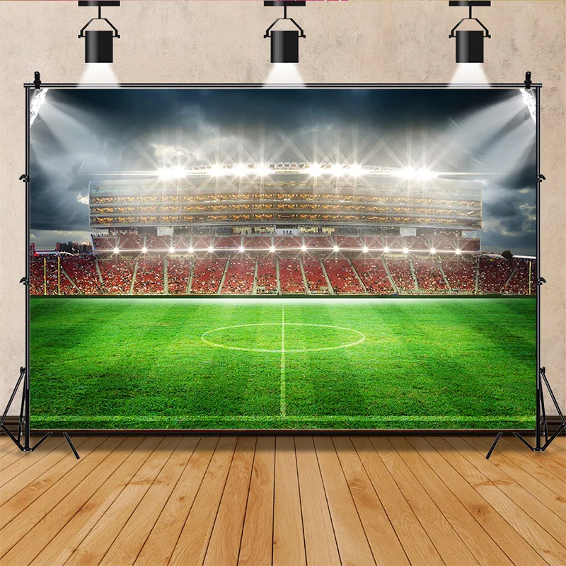 Stadium Trophy Soccer Photography Background Final Match Pitch Ball Goalpost Free Kick Football Birthday Party Backdrops FO-41