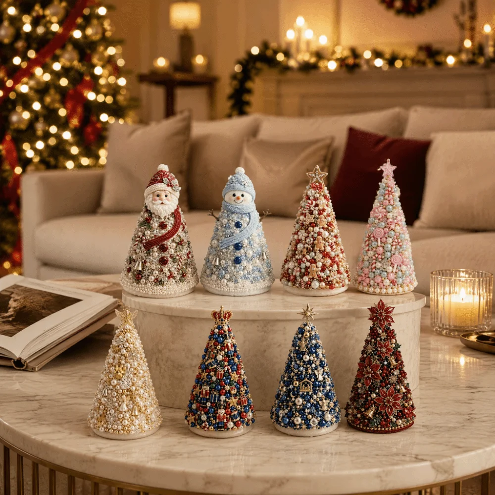 Multicolor Beaded Christmas Tree Kit Crystal Beads Home Tabletop Size DIY Ornament Making Set Creative Craft Design Dreamy Style