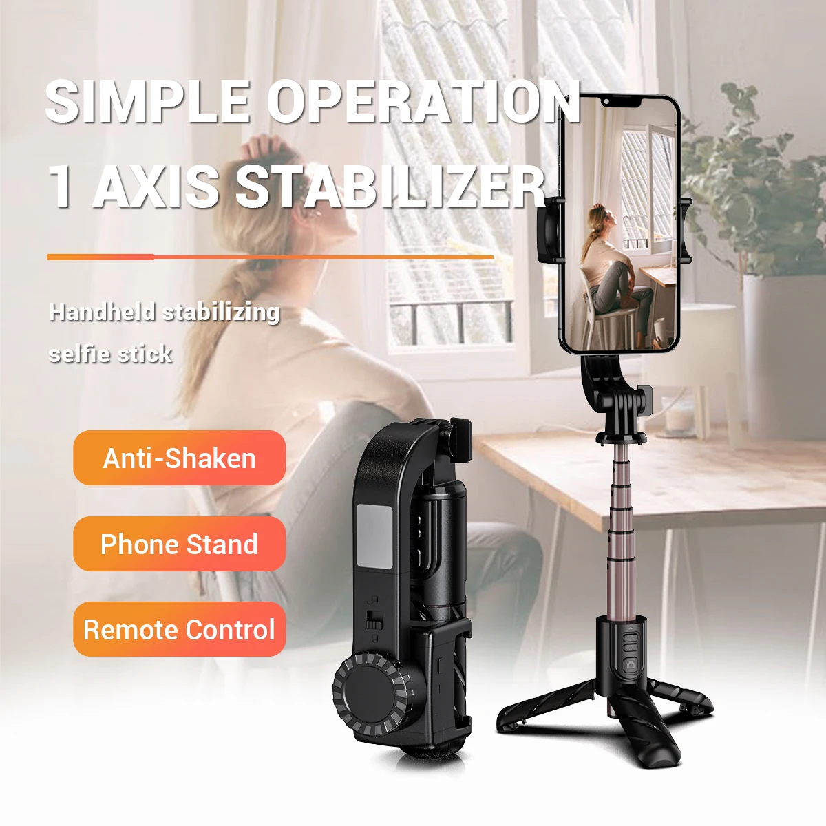 Hot C07 Black 360 Rotation Mobile Phone Tripod Selfie Stick Gimble Stabilizer with Selfie Stick and Tripod for Tiktok