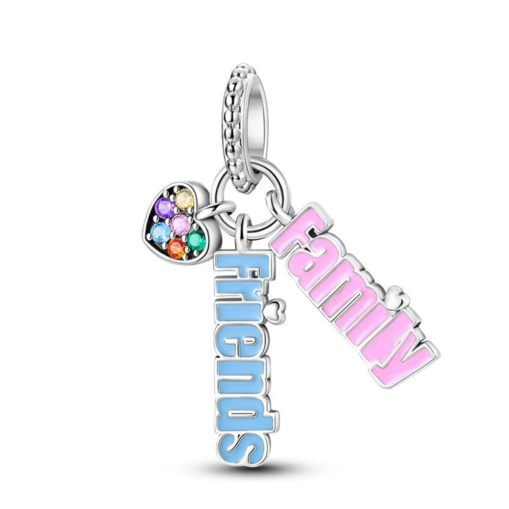 

Charms Plata 925 Family and Friends Heart-shaped Pendantss Fit Original 925 Bracelets Charms for Women Jewelry DIY Making Gifts