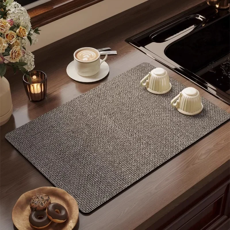 Vintage Solid Color Printed Diatomaceous Earth Kitchen Counter Protector Mat Sink Absorbent Water Control Heat-Resistant Cup