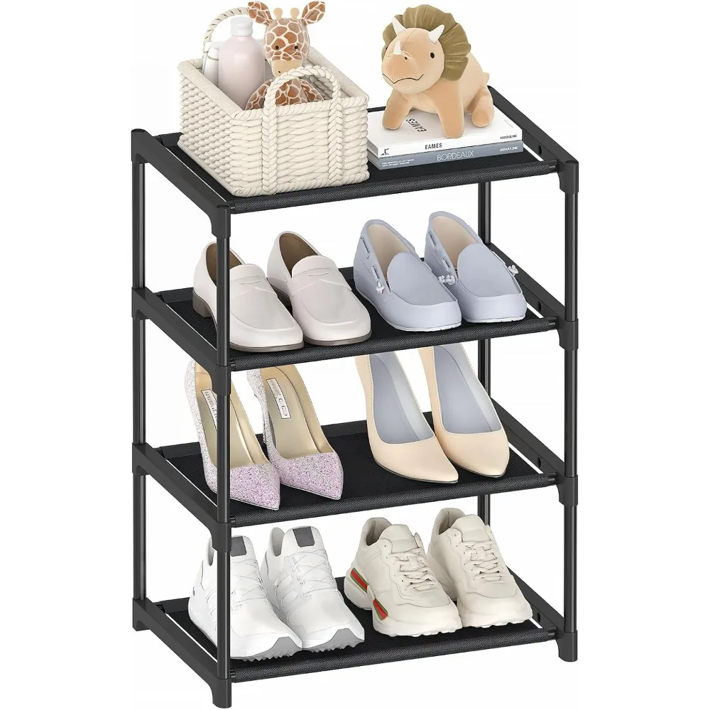 Extra Small Shoe Rack 4 Tier 16.3 Inch Wide Narrow Stackable Kids Toddler Adult…