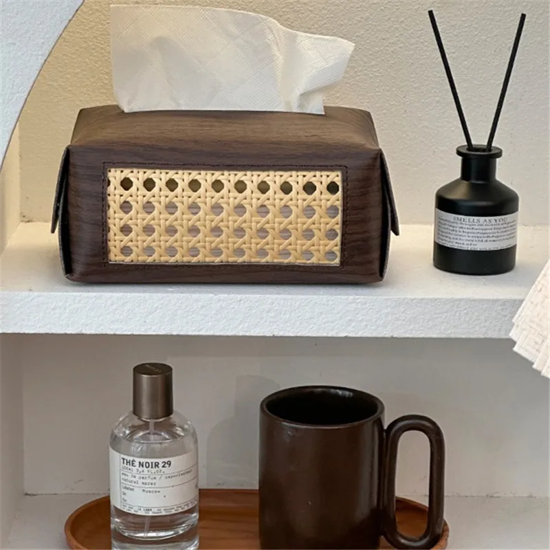 

High-Quality Leather Wood Grain Waterproof Tissue Box for Home Hotel Automobile - Luxury Cardboard Box