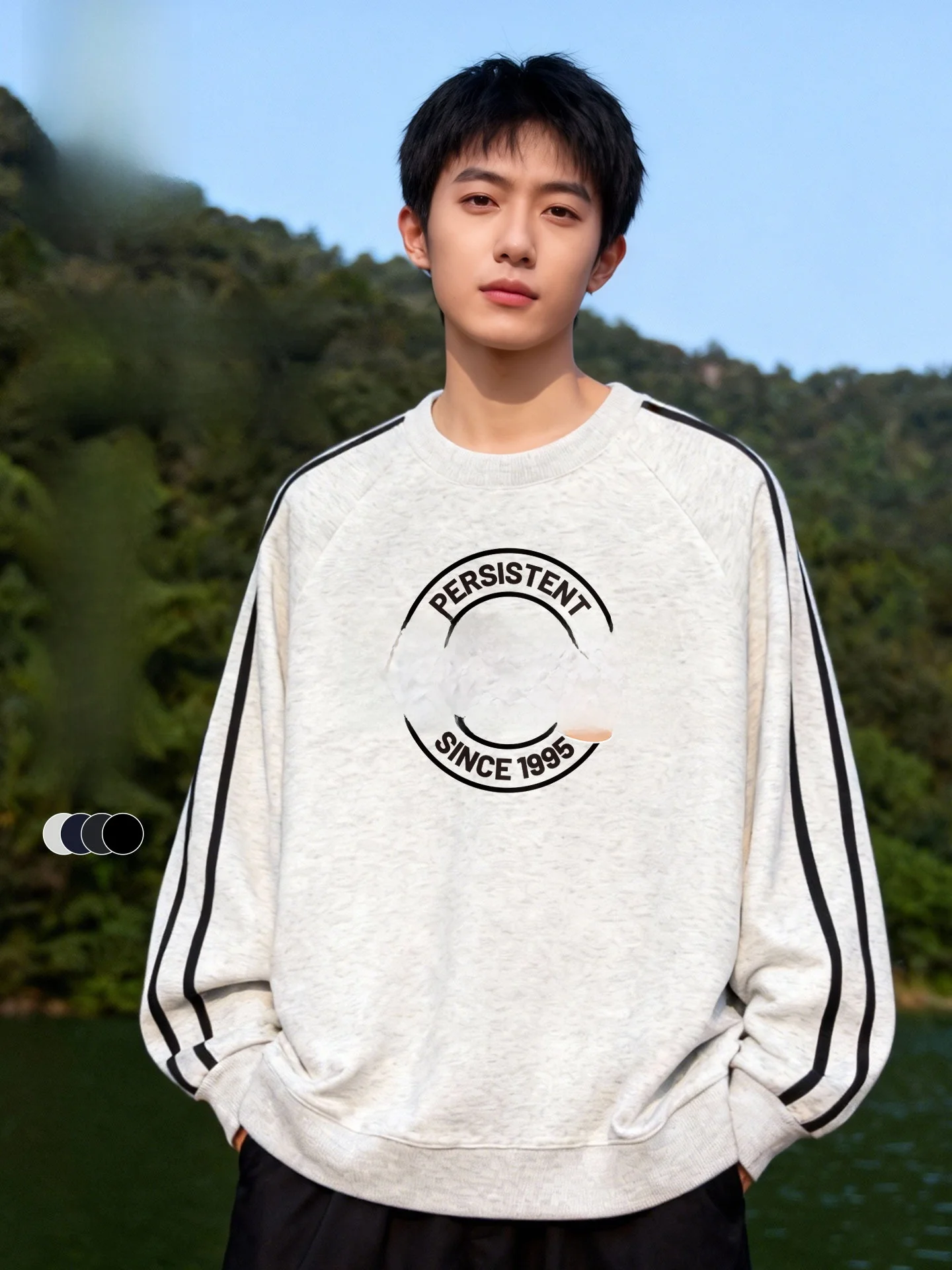 

Весна 2026: Новая мужская толстовка из плотного хлопка с круглым вырезом, модный брендовый дизайн, цветные блоки, полосатый принт, повседневный стиль.