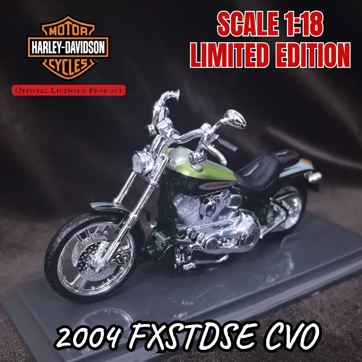 한정판 1:18 스케일 HD 2004 FXSTDSE CVO 미니 오토바이 모델, 레플리카 차량 모토 미니어처 피규어 어린이 크리스마스 선물 장난감