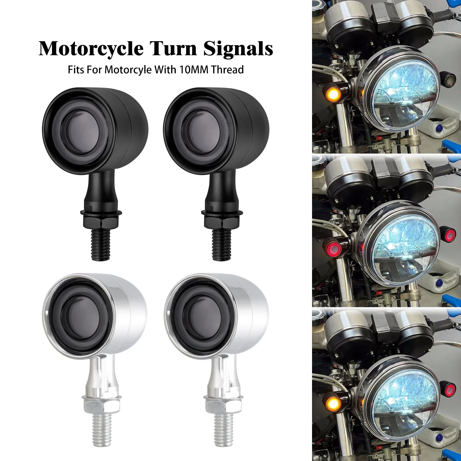 Motorcycle LED Turn Signal Lights 10MM Mounting Bolt Running Brake Lamp 3 In 1 Bullet Indicator For Harley For Honda For Suzuki