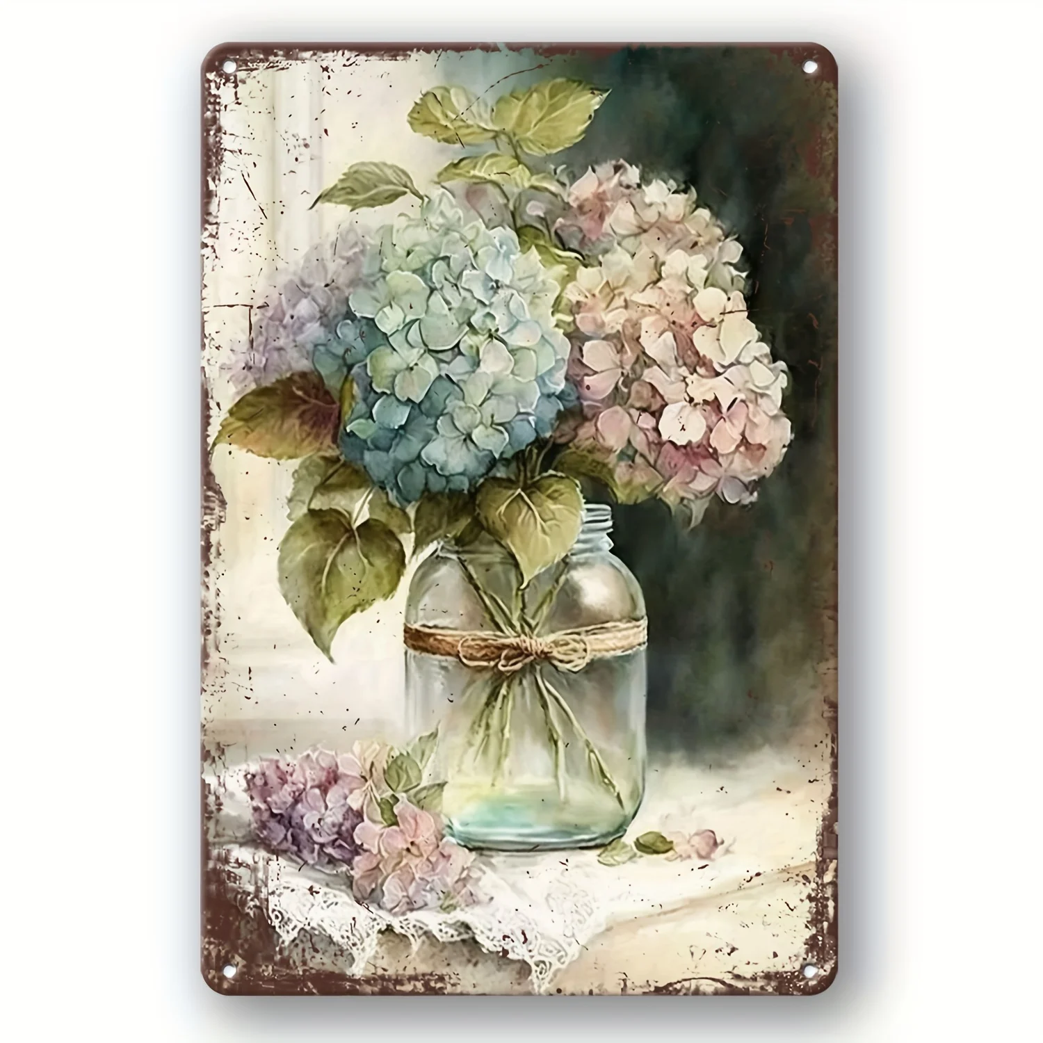 Panneau décoratif en métal avec fleurs d'hortensia vintage - Plaque murale imperméable pour la maison, le jardin, la ferme