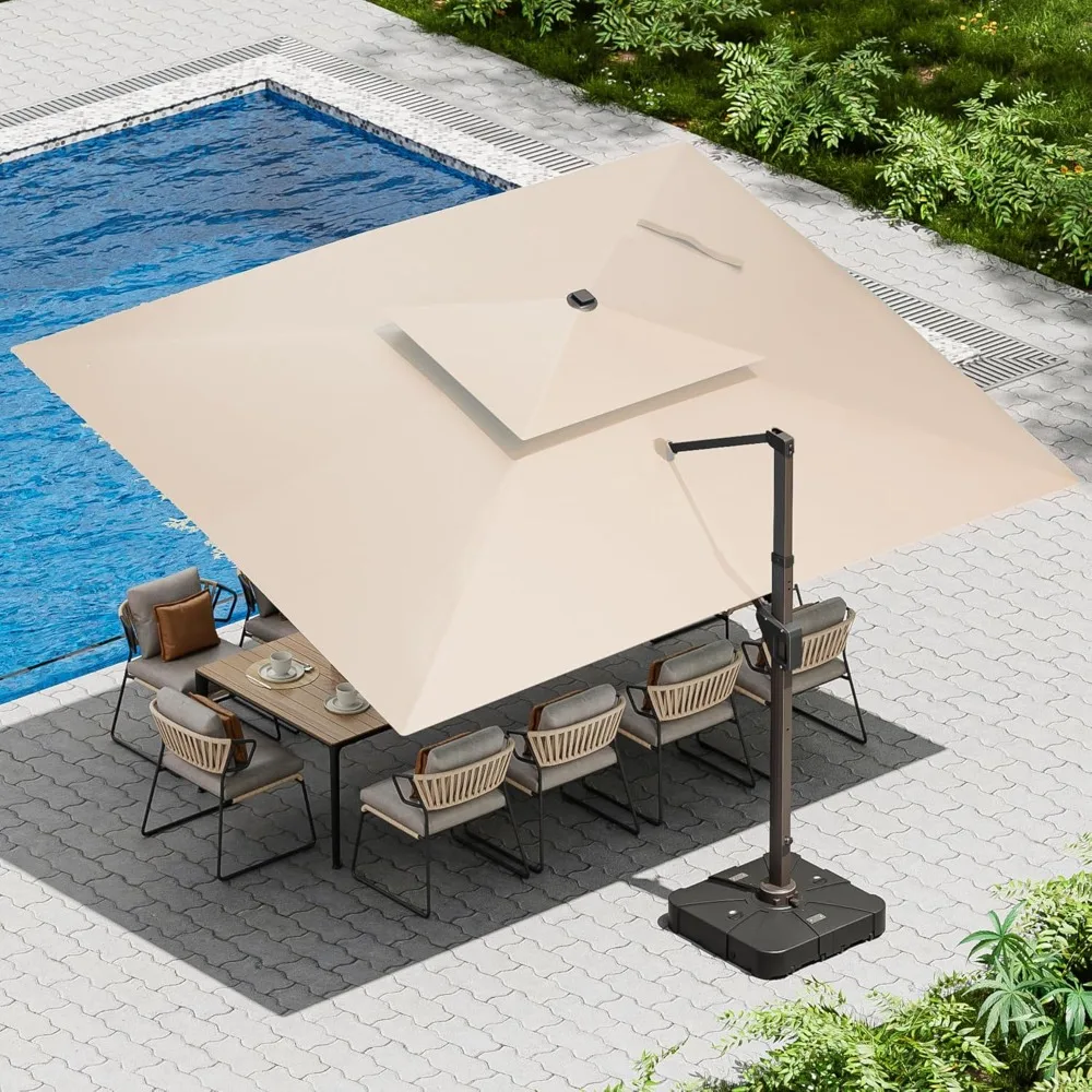 

10 X 13 FT Cantilever Patio Umbrella, with Base Included Outdoor Heavy Duty, Double Top Windproof Rectangle Offset Umbrellas