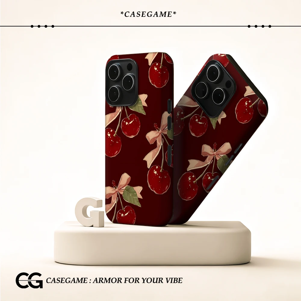 Vintage cereja arco iphone17 deve para caso de telefone magnético para iphone 17 16 15 14 13 pro max plus único caso resistente de dupla camada