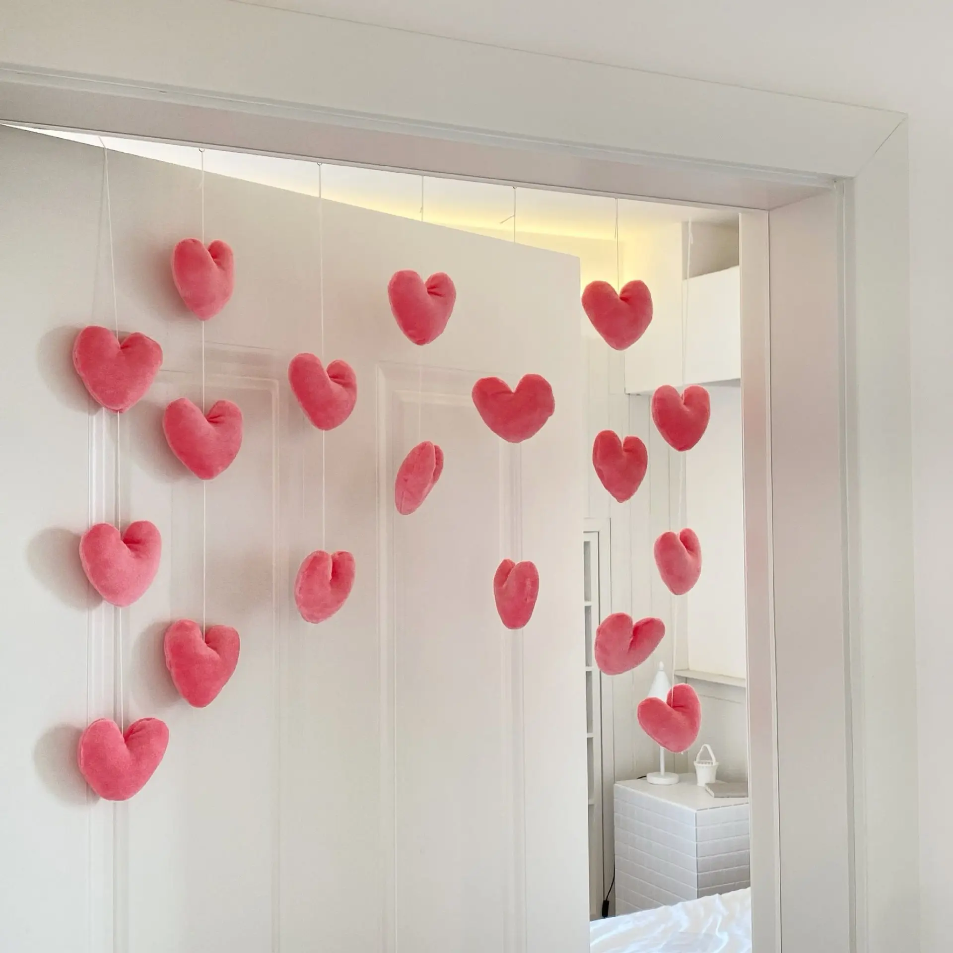 Pink Love Door Curtain Without Punching Wall Decoration Hangings Cute Girly Heart Arrangement High-Value Hanging Curtain