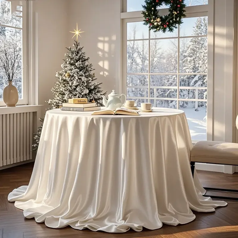 Solid Color Satin Table Cloth Round Tablecloth Table Cover Overlay for Birthday Wedding Banquet Restaurant Festival Party Supply