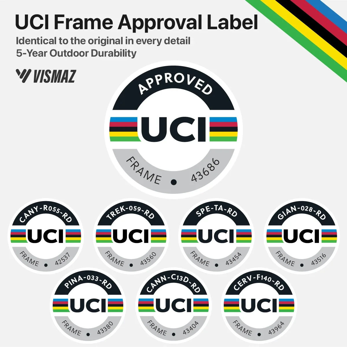 Etiqueta redonda de aprobación del marco UCI, certificación, pegatinas para bicicletas, calcomanía para bicicletas