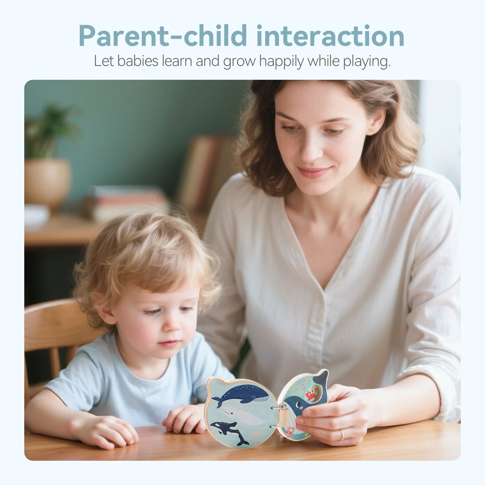 Baby houten boek vroeg educatief speelgoed Verlichtingslezingen Montessori mariene dieren illustratie cognitief boek voor peuter